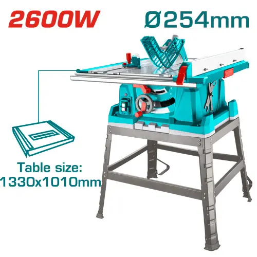 Total TS526043 Table saw
 منشار طاولة 10 انش صناعي 2600 واط
Main table size:643mmx549mm
Extension table size left:643mmx65mm
Extension table size right:643mmx101mm
Extension table size(rear): 549mmx60mm