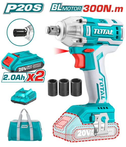 TOTAL TIWLI2001 Lithium-Ion impact wrench 20V درل بوكس بناشر 1/2" شحن 2 بطارية وشاحن