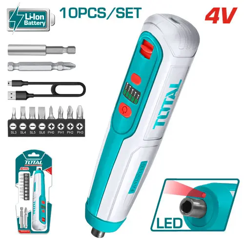 Total TSDLI0423 Lithium-ion cordless screwdriver
 مفك شحن 4 فولت مع راسيات