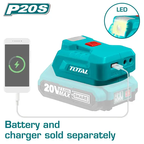 TOTAL TUCLI2022 Lithium‑Ion USB-A Charger 20V شاحن مخرج  يعمل على البطارية   