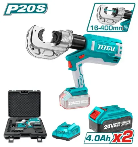 Total TCTLI2002 Lithium-ion hydraulic crimping tool
 مكبس راسيات شحن 20 فولت هيدروليك مع 2 بطارية 4 امبير وشاحن