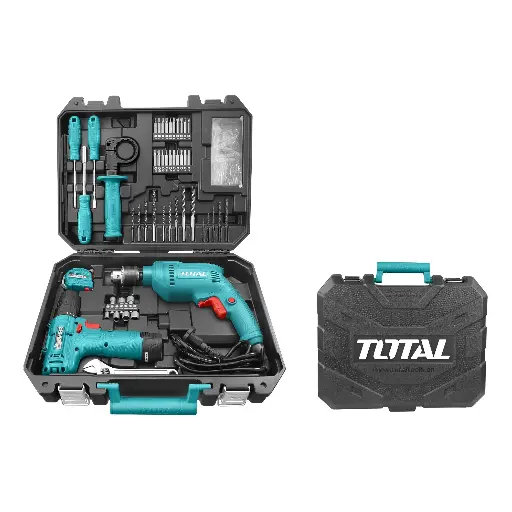 Total THKTHP1192 119 Pcs tools set
 طقم درل كهرباء 13ملم 680 واط + درل شحن 12 فولت مع طقم عدة 119 قطعة